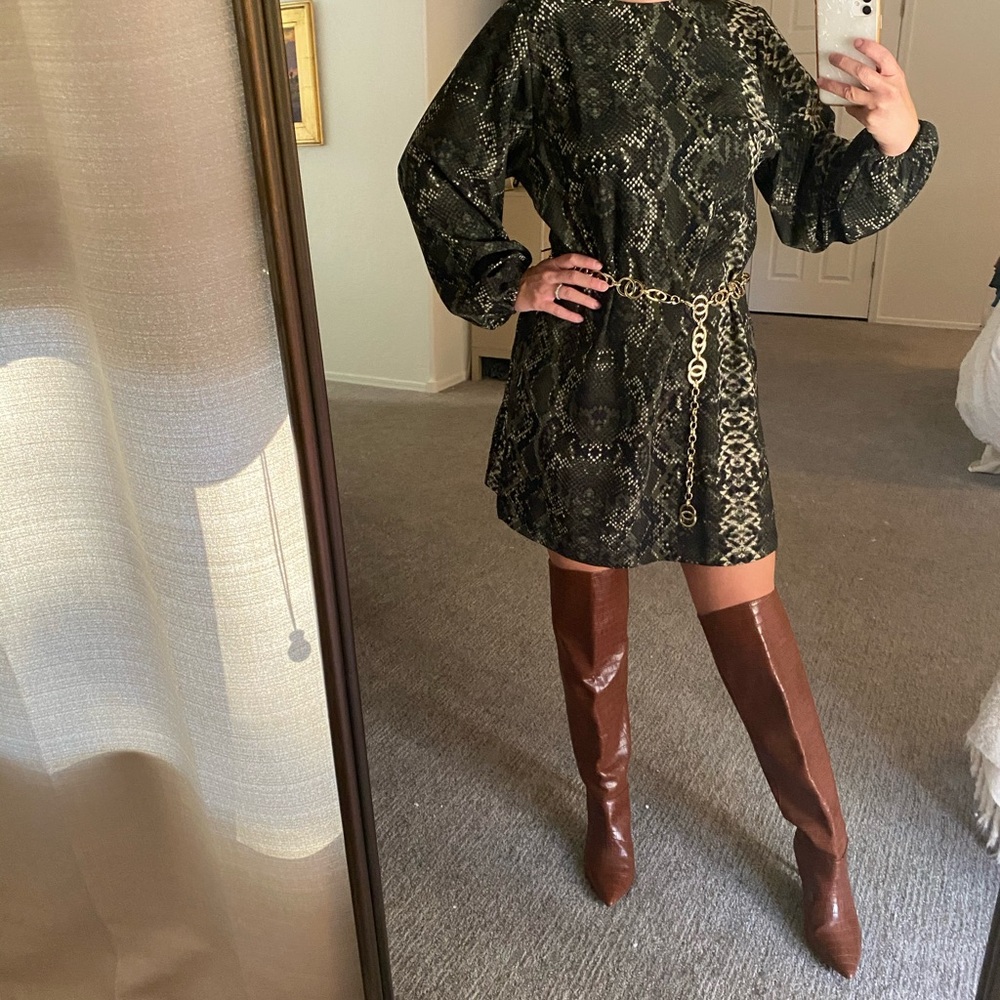 H&M balloon sleeves shit dress in emerald green